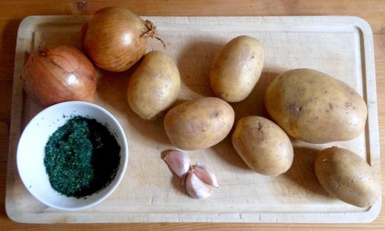 Certain ingredients for the potato and bean stew with dill
