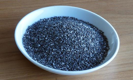 The seeds from the Mexican chia plant are also very popular in Europe and because they swell up, they make you feel full in a similar way that fiber does. Mexican chia seeds in a bowl. Chia has also become popular in Europe