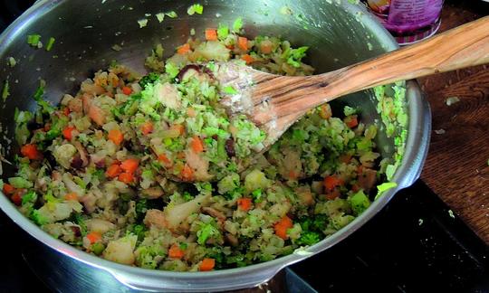 Preparing the vegetables for the recipe Vegetable Strudel with Frankfurt Green Sauce