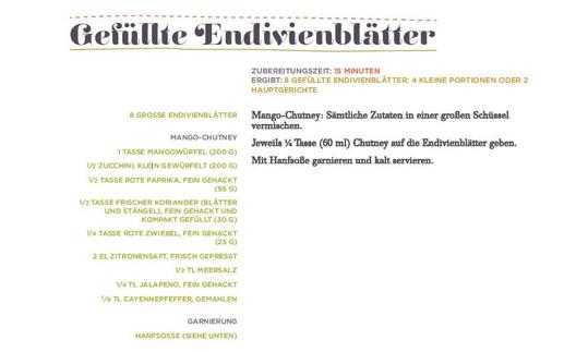 Rezept: "Gefüllte Endivienblätter" aus dem Buch: "Rohessenz", Seite 147
