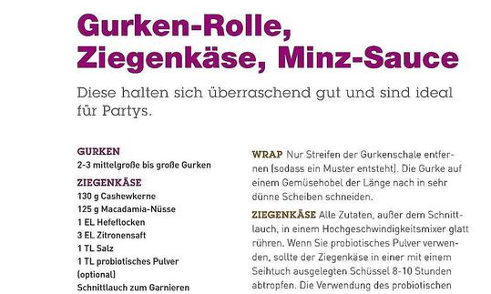 Erster Teil vom Rezept "Gurken-Rolle, Ziegenkäse, Minz-Sauce" aus dem Buch "Everday Raw Express"
