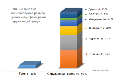 Влияние генов на развитие рака по сравнению с воздействием окружающей среды.