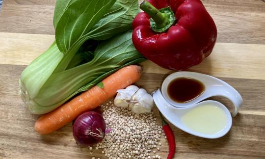 Picture of the ingredients provided for the "Sorghum millet with colorful vegetables".