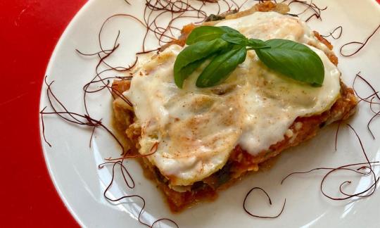Recipe picture of the prepared "oil-free vegan moussaka with potato béchamel sauce".