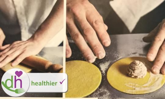 Preparación de los tortellini (parte 1): «Tortellini de nueces con reducción de vino tinto y setas».