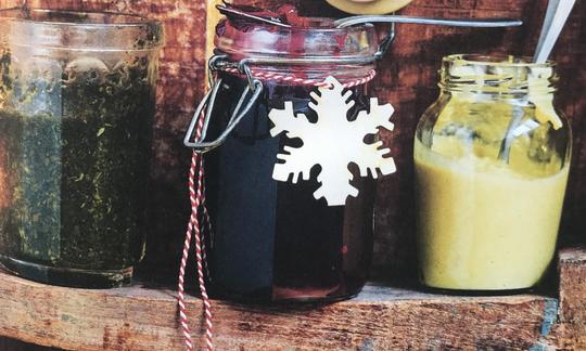 Image of the "Cranberry Orange Sauce" (center) from the book "Vegan Christmas" by Gaz Oakley, p. 113 Image of the "Cranberry Orange Sauce" (center) from the book "Vegan Christmas" by Gaz Oakley, p. 113