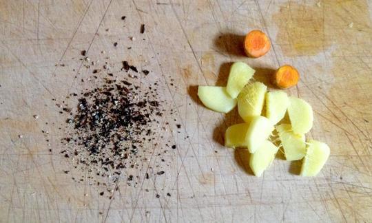 Some of the ingredients needed to make Warming Raw Energy Drink with Ginger and Turmeric.