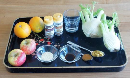 Необходимые ингредиенты для "Салата из фенхеля с яблоками и апельсинами".