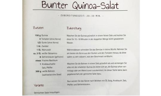 Rezept "Bunter Quinoa-Salat" aus dem Buch "Vegan mit Familie-geht doch" von A. Lüßenhop, S. 75