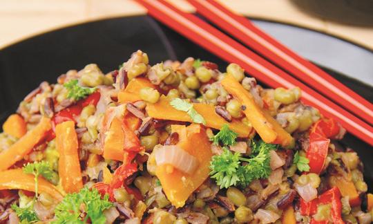 Mung Bean Rice Bowl (Mungbohnen-Reistopf) from the cookbook “Free Your Food” by Larissa Häsler, p. 140