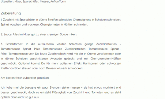 Rezept Teil 2 (Zubereitung) von "Lasagne" aus "Rawexotic.com" von Victoria Rust