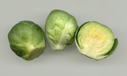 Сырая брюссельская капуста (Brassica oleracea) на светлой поверхности. Сырая брюссельская капуста (Brassica oleracea) на светлой поверхности.