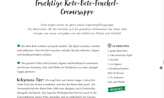 Recipe "Fruity beetroot and fennel cream soup" from "Rohgenuss" by Michaela Russmann, page 77