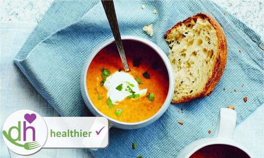 Image of the original recipe "Sweet potato peanut soup" from the book "Vegan for the family", p. 72