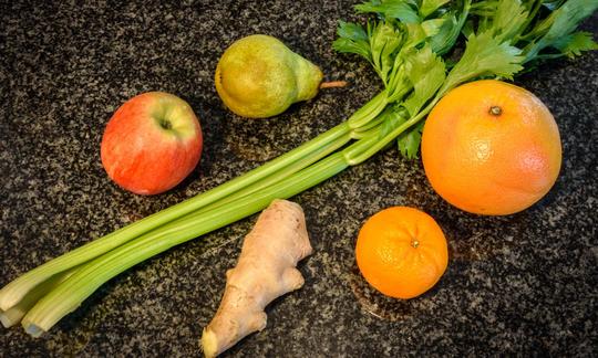 Ingredients for Sweet and Tart Morning Smoothie with Grapefruit and Ginger