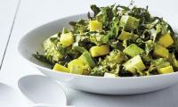 "Mango-Avocado-Kale Salad with Ginger-Orange Dressing" from "The How Not To Die Cookbook", p. 81