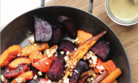 Roasted Vegetables with Red Beet, Pumpkin, and Mustard Sauce from “Vegane Lieblingsrezepte,” p. 115