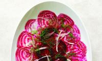 Chioggia Beet Carpaccio With Fennel and “Goat’s Cheese” from “Everyday Raw Express,” page 51