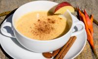 Creamy Squash and Apple Soup prepared using the recipe in “Vegan for Her,” pp. 269–70