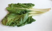 Swiss chard on a dish towel. People who tend to get kidney stones (calcium oxalate stones) should avoid eating Swiss chard as it has a high oxalic acid content.