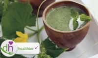 Photo of Nettle and Potato Soup (original recipe) from the cookbook “Hier & jetzt vegan”