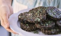 Portobello Sausage on a white plate from the cookbook “everydayraw” by Matthew Kenney, p. 60