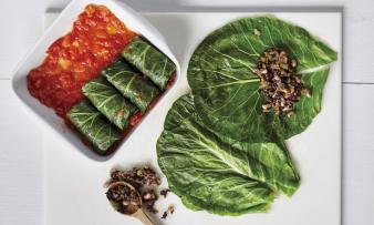 "Hoppin' John Stuffed Cabbage Rolls" from "The How Not To Die Cookbook", p. 159 "Hoppin' John Stuffed Cabbage Rolls" from "The How Not To Die Cookbook", p. 159