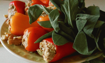 Recipe picture "Stuffed peppers with mushroom and walnut filling" from the blog "Tilias Rohkostleben". Recipe picture "Stuffed peppers with mushroom and walnut filling" from the blog "Tilias Rohkostleben".