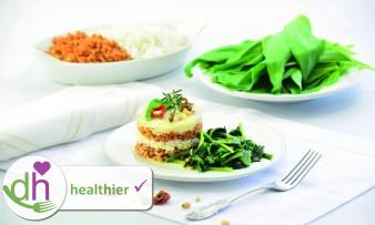 Originalbild "Pikante Reis-Dinkel-Törtchen an Bärlauch-Spinat" aus Vegane Fitness-Küche. Originalbild "Pikante Reis-Dinkel-Törtchen an Bärlauch-Spinat" aus Vegane Fitness-Küche.